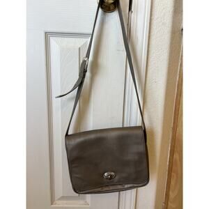Vintage FOSSIL Crossbody Bag Cognac Grey Leather Flap Purse Turnkey Y2K